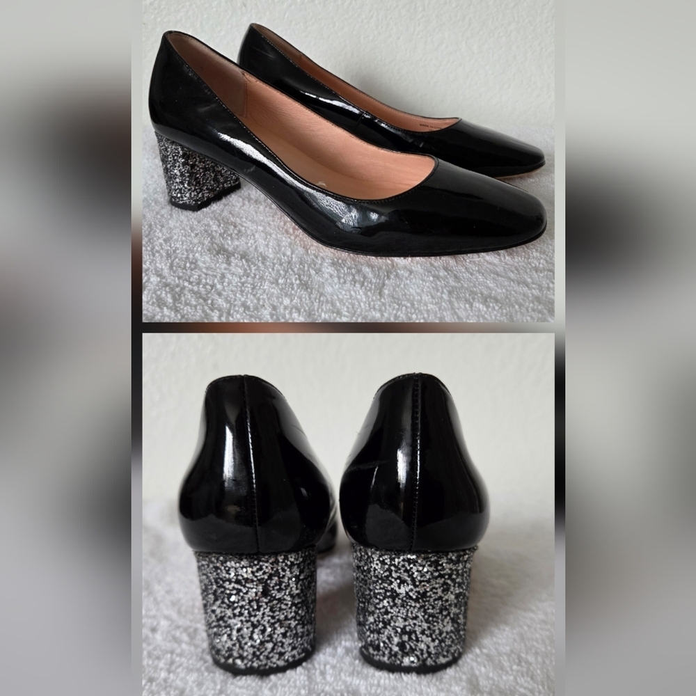 Kate Spade Charlize Glitter Heel Pumps Women's Size 7.5 Patent Leather Black
